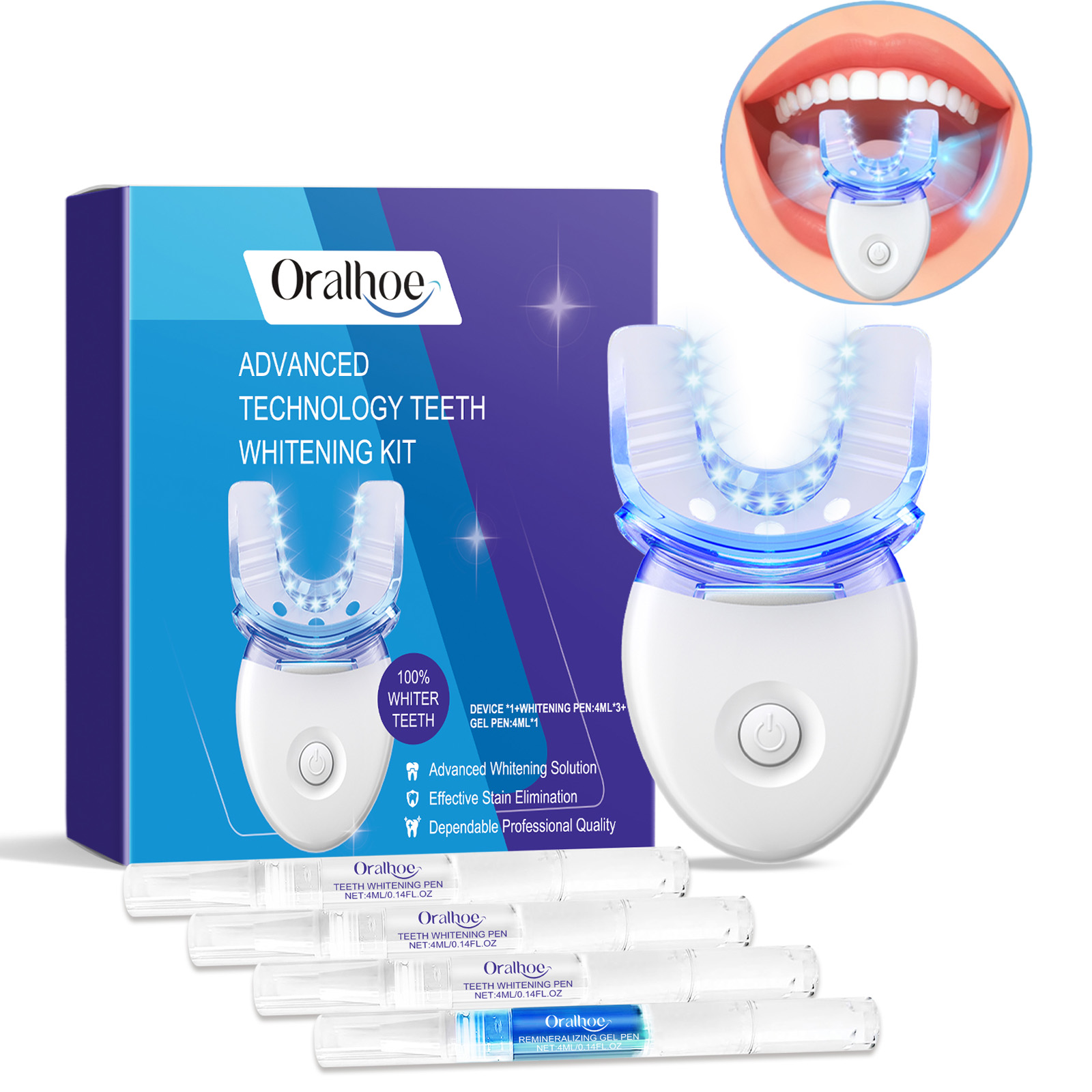 Teeth Whitening Mouthwash - Profesyonel Diş Beyazlatma LED Işık Kiti,